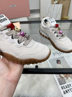 Miu TYRE Sneakers with Decorative Buckle White Suede Technical Fabric 456337