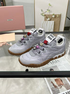Miu TYRE Sneakers with Decorative Buckle Grey Suede Technical Fabric 456338