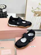 Miu Tyre Ballerina Shoes Black Suede Fabric 456339