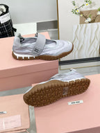 Miu Tyre Ballerina Shoes Grey Suede Fabric 456342
