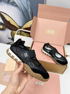 Miu Tyre Ballerina Shoes Black Suede Lace 456344