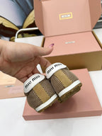 Miu Plume Sneakers Yellow-Brown Suede Lace 456346