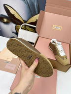 Miu Plume Sneakers Yellow-Brown Suede Lace 456346