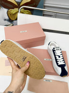Miu Plume Sneakers Navy Blue White Cowhide Suede 456353