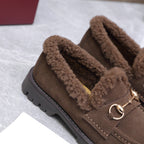 GG Women's Loafer Horsebit Brown Suede Shearing 547322