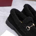 GG Women's Loafer Horsebit Black Suede Shearing 547326