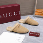 GG Horsebit Mules with Beige Insole Suede Shearing 547327