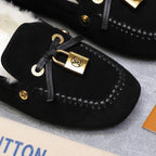 LV Flore Car Shoe Black Suede Wool 547251