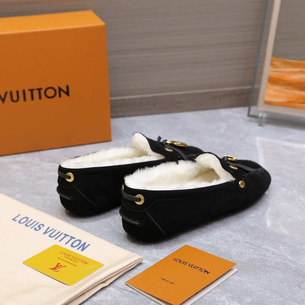 LV Flore Car Shoe Black Suede Wool 547251