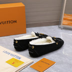 LV Flore Car Shoe Black Suede Wool 547251