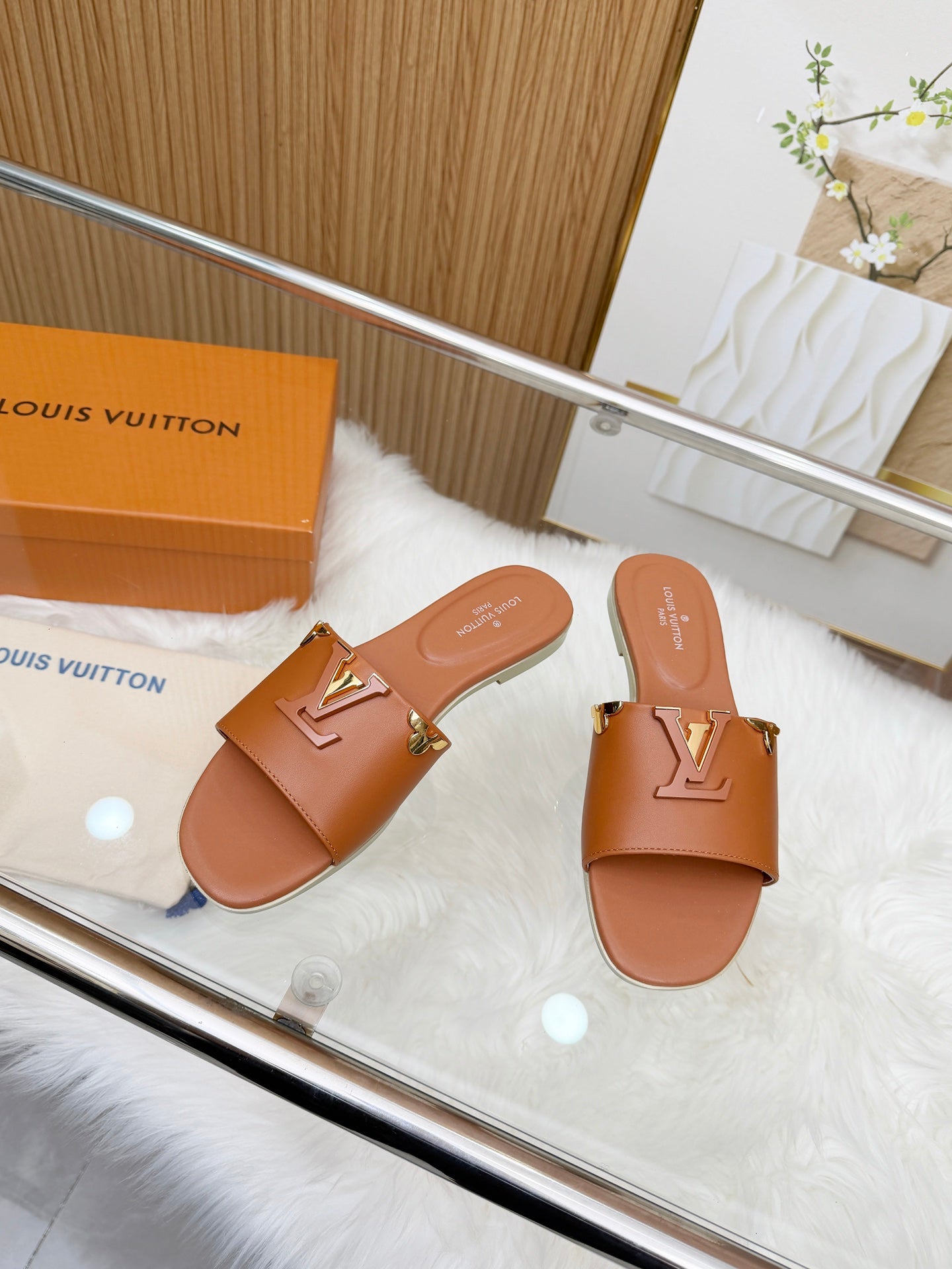 LV Mare Flat Mule Brown Sheepskin