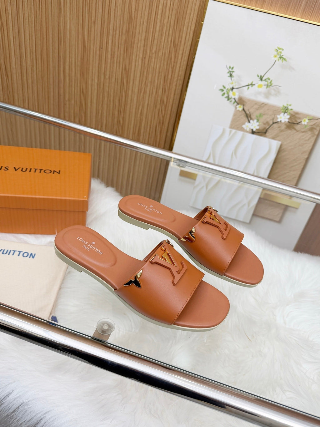 LV Mare Flat Mule Brown Sheepskin