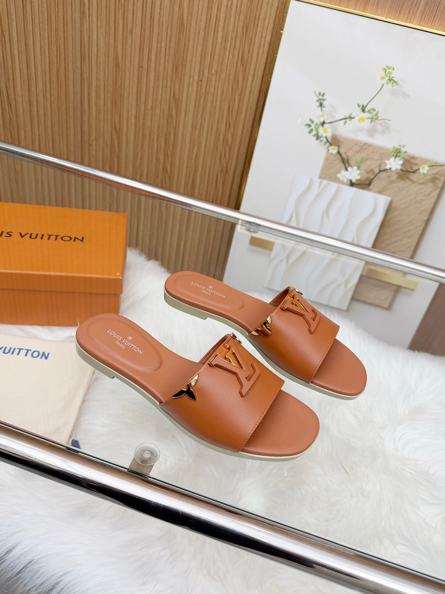 LV Mare Flat Mule Brown Sheepskin