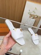 LV Mare Flat Mule White Sheepskin