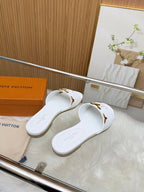LV Mare Flat Mule White Sheepskin