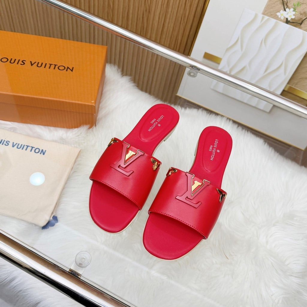 LV Mare Flat Mule Red Rose Sheepskin