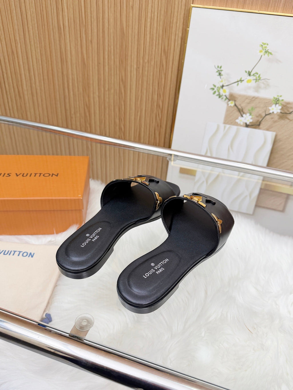 LV Mare Flat Mule Black Sheepskin