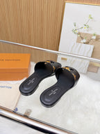 LV Mare Flat Mule Black Sheepskin