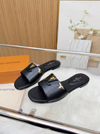 LV Mare Flat Mule Black Sheepskin