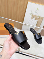LV Mare Flat Mule Black Sheepskin