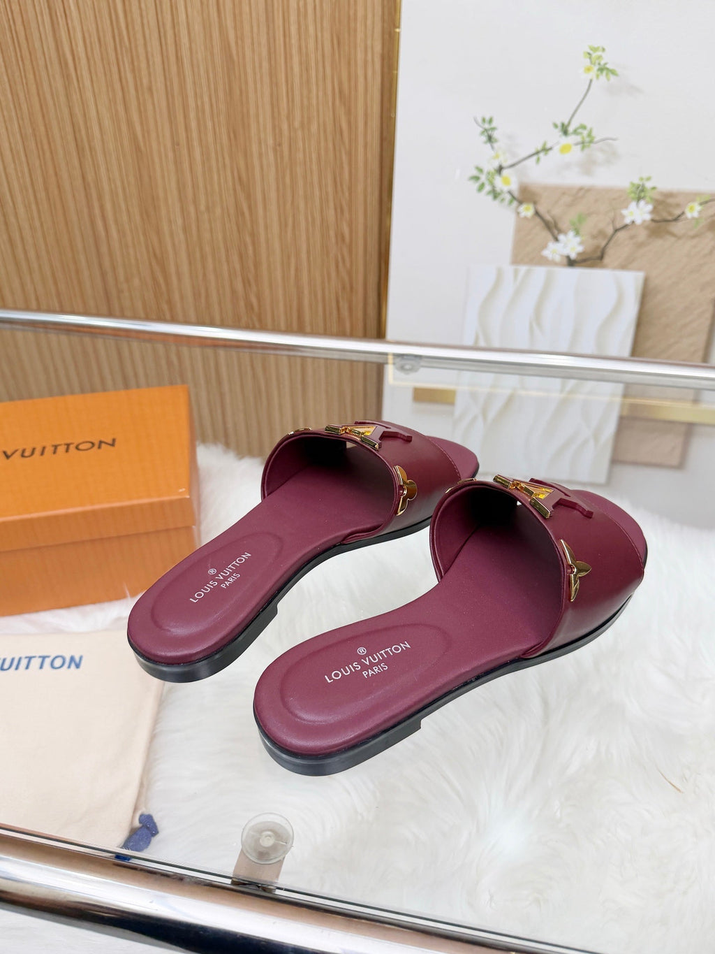 LV Mare Flat Mule Burgundy Sheepskin