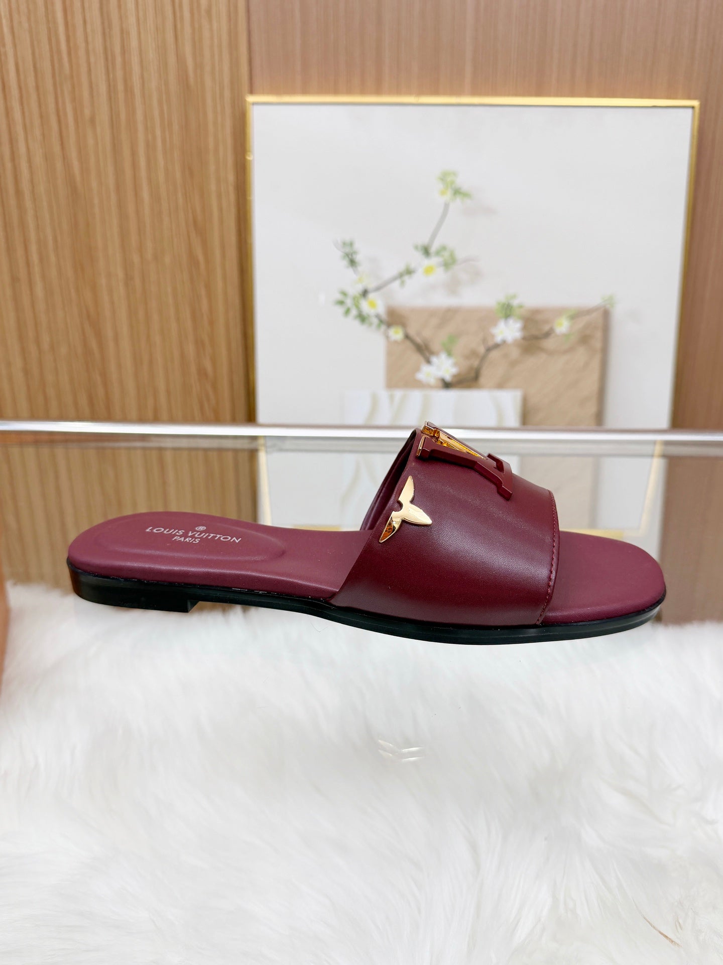 LV Mare Flat Mule Burgundy Sheepskin