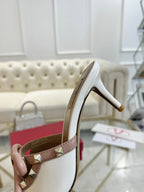 VT 25 Rockstud Bow Mule White Patent Leather