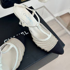 Crystal Flat High Heel Sandals White