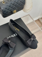 CC Ballet Flats Black With Bow Lambskin
