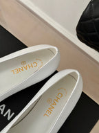 CC Ballet Flats White With Bow Lambskin