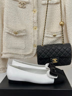 CC Ballet Flats White With Bow Lambskin