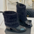 CC Short Boots 60mm Black Cowhide And Wool Yarn