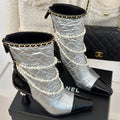 CC Short Boots 80mm Silver Wrinkled Quilted Calfskin