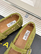 Alaia Women's Ballet Flat Avocado Green Suede 293223