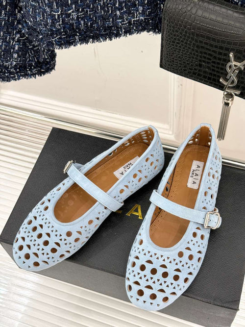 Alaia Women's Ballet Flat Light Blue Suede 293224