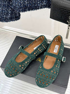 Alaia Women's Ballet Flat Emerald Green Suede 293226