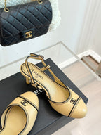 Chanel 25 Slingback Beige Black Sheepskin 473058