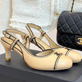 Chanel 25 Slingback Beige Black Sheepskin 473058