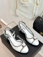 Chanel 25 Slingback White Black Sheepskin 473059