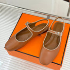 HM flat sandals brown lambskin 474117