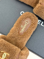 Chanel 25 Buckle Flip-up Thick-soled Slippers Brown Wool 465381