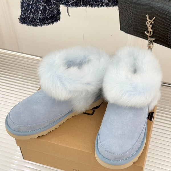 UGG Classic Ultra Mini Chalet Boots Light Blue Suede Sheepskin Cuff 517487