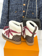 LV Cloud Lace-Up Ankle Boot Sneaker White - Red Shearling Monogram Canvas 572469