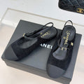 26C Two-tone Double C Flat Shoes Black Tweed 557690