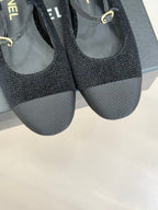 26C Two-tone Double C Flat Shoes Black Tweed 557690