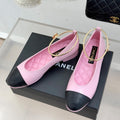 CC 26C Ribbon Double C Camellia Mary Jane Pink Black Lambskin