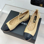 CC 26C Ribbon Double C Camellia Mary Jane Beige Black Lambskin