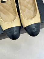 CC 26C Ribbon Camellia Mary Jane With Giant Pearl Black Beige Lambskin