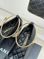 CC 26C Ribbon Camellia Mary Jane With Giant Pearl Black Lambskin