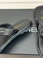 CC 26C Early Spring Camellia Slide Black Calfskin & Patent Leather